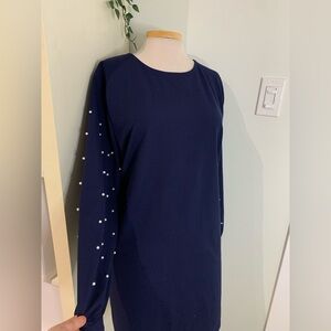 Navy Dress with Pearl Accents 2x
